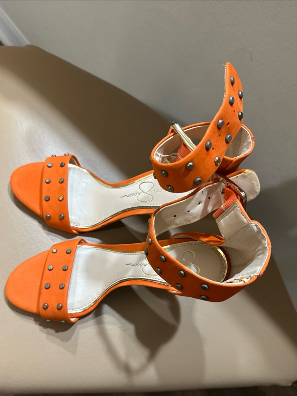Jessica Simpson Orange Studded Ankle-Strap Women's Sandals- Size 7